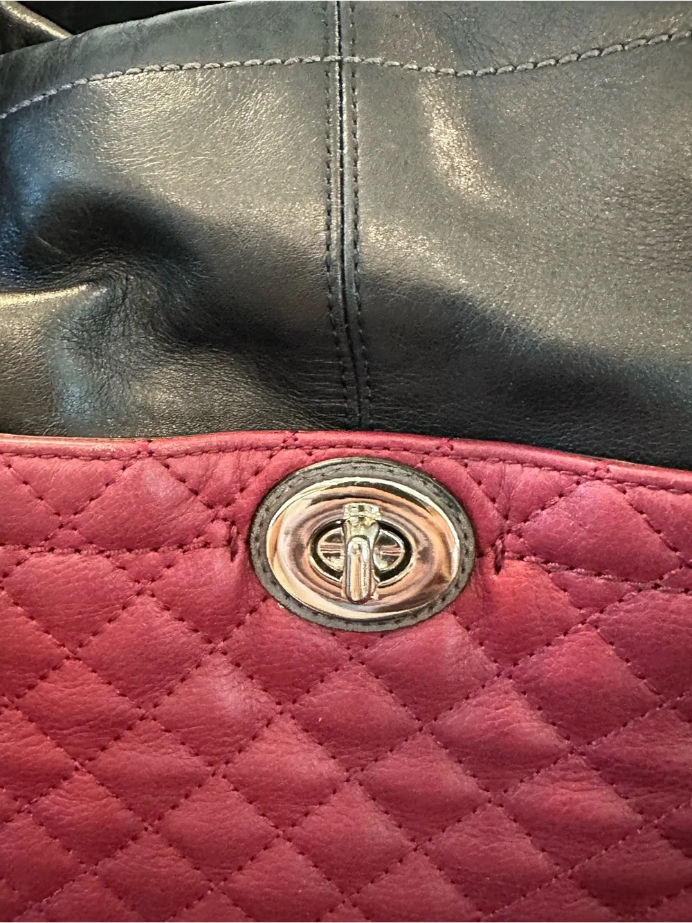 Coach#057 Park Quilted Leather & Suede Gray Black & Burgundy Hobo